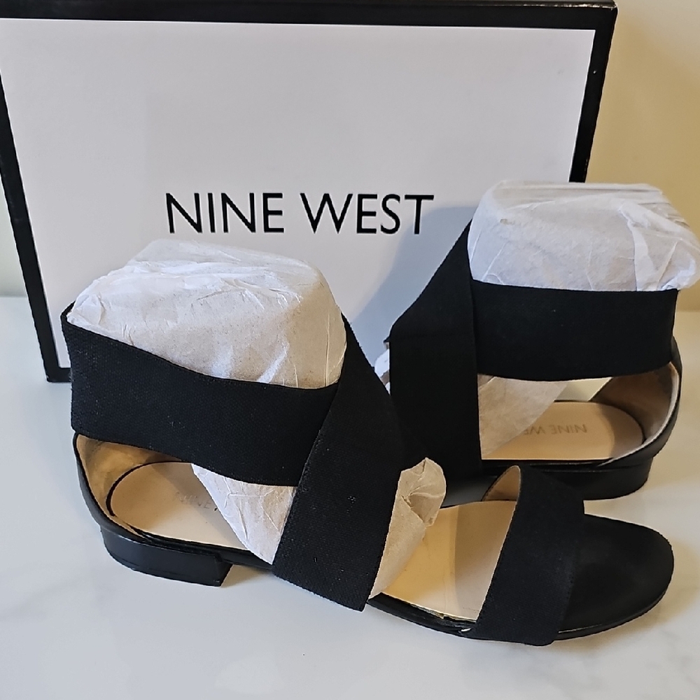 Nine West Black Elastic Strap Sandals